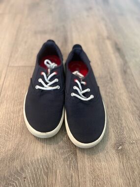 Navy Canvas Lace-Up Sperrys with White Soles